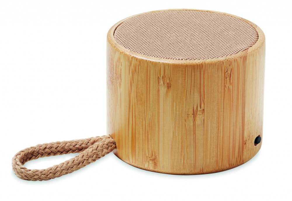 Logo trade promotional product photo of: Round bamboo wireless speaker